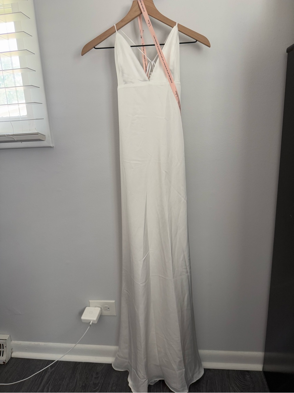 Lulus Medium NEW Lupita White Satin Tie-Back Maxi Dress Bridal Wedding Minimal - Picture 2 of 11